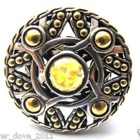 JOHN HARDY Palu Bulan Sterling Silver Hammered 18K Gold Ring Size 5.25